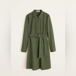 Mango Bow Belted Shirt Dress • Y2K Utility Olive Green Safari Mini Gown Size 8